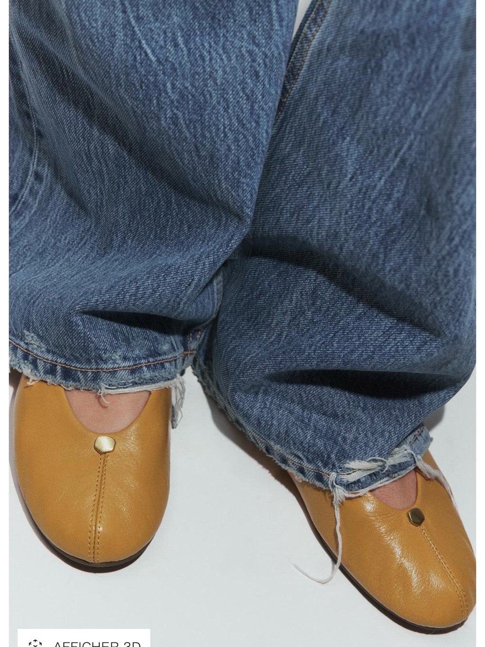 Zara Mustard Yellow Leather Ballet Flats